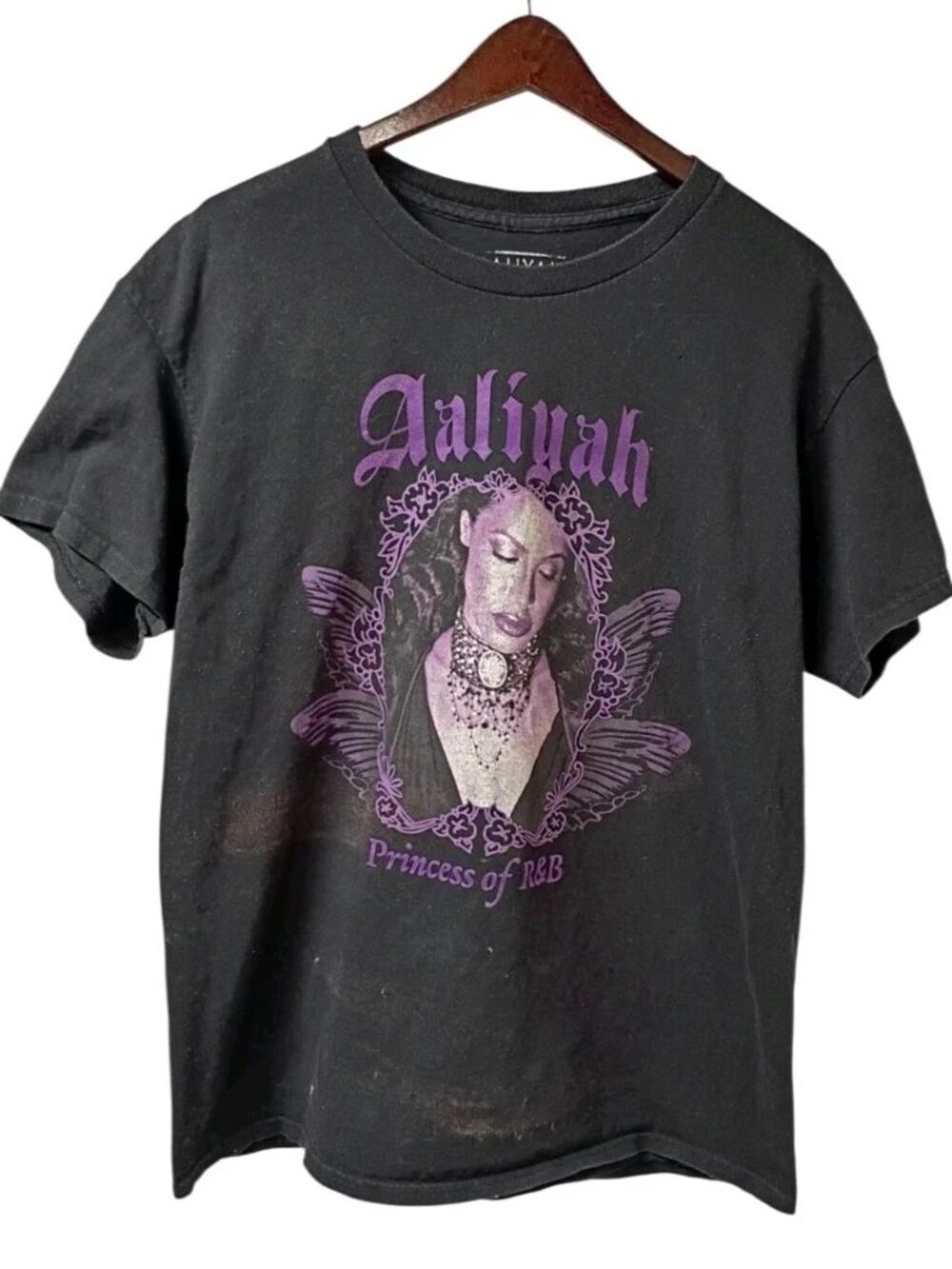 Aaliyah Men’s L Gray Cotton Graphic Print T-Shirt Short Sleeve Knit Music